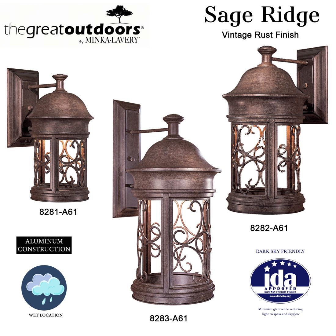 The Great Outdoors Sage Ridge 1-Light Vintage Rust Outdoor Wall Mount in scene