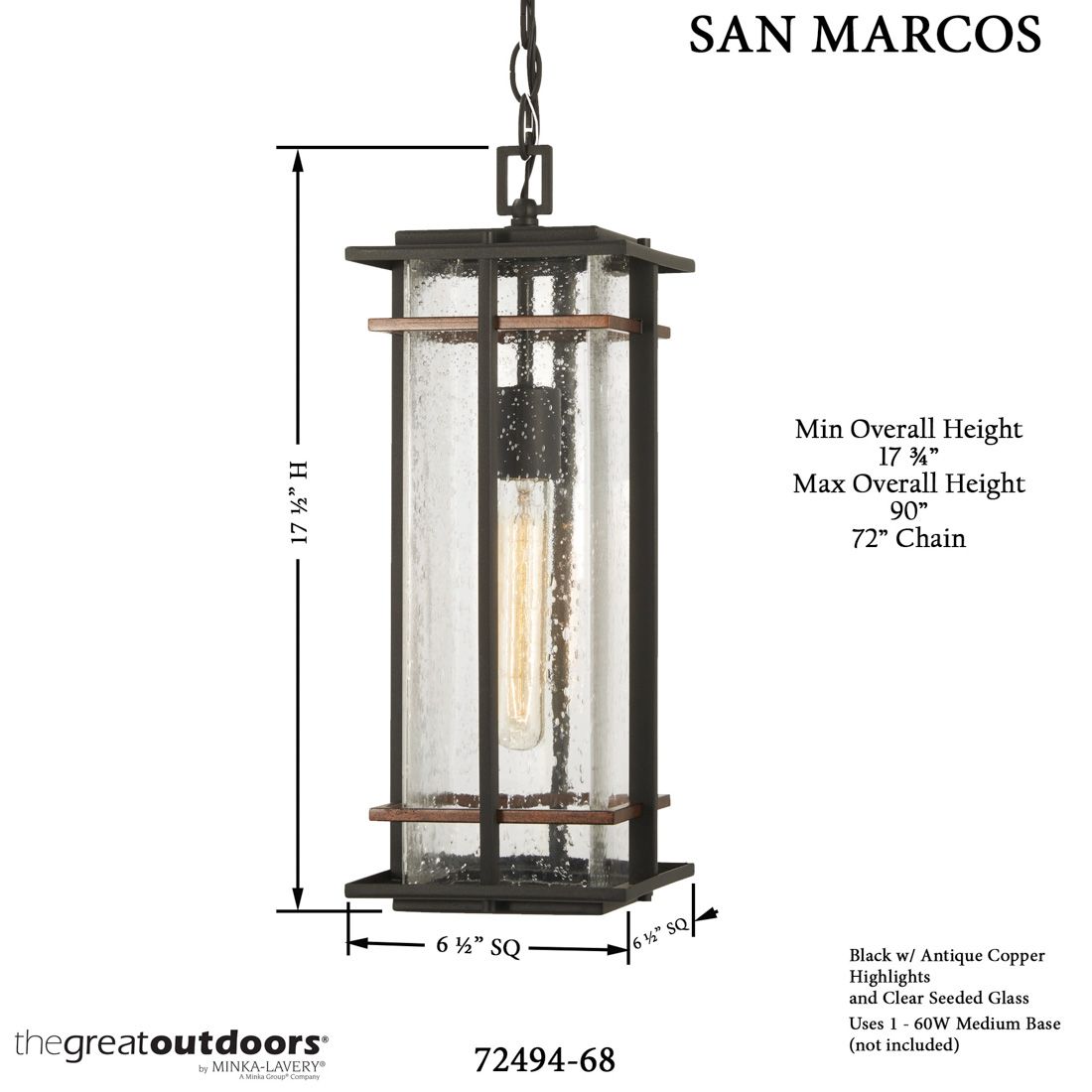The Great Outdoors San Marcos 1-Light Black Outdoor Hanging Lantern