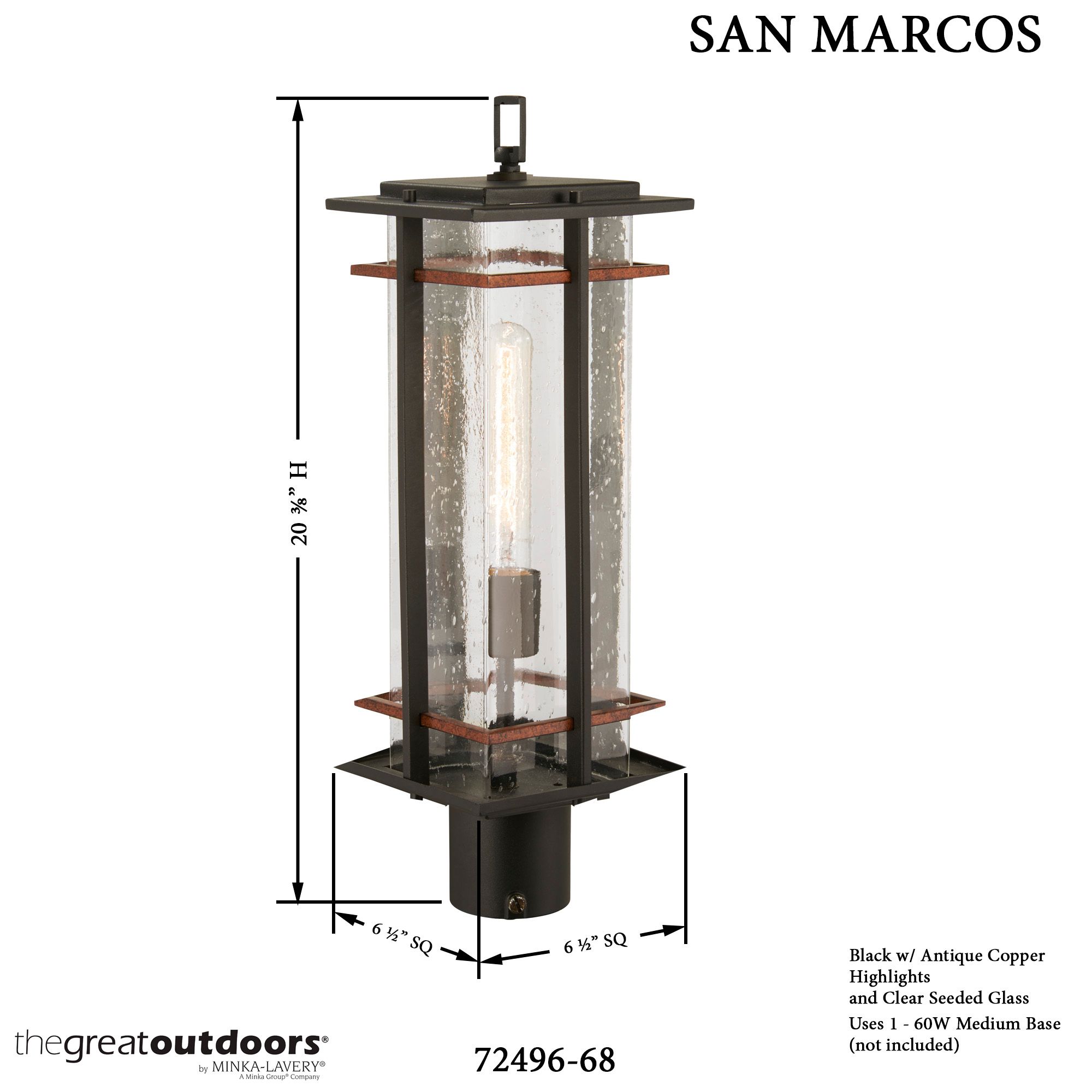 Image 7 The Great Outdoors San Marcos 1-Light Black Outdoor Post Mount more views