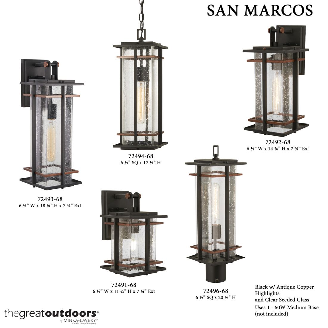 The Great Outdoors San Marcos 1-Light Black Outdoor Wall Mount