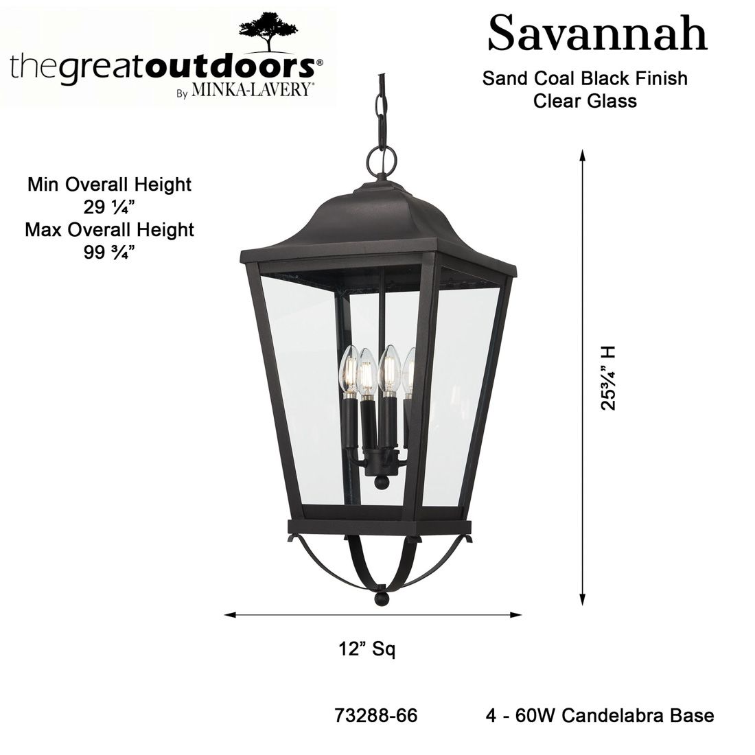 Image 5 The Great Outdoors Savannah 4-Light Sand Coal Outdoor Hanging Lantern more views