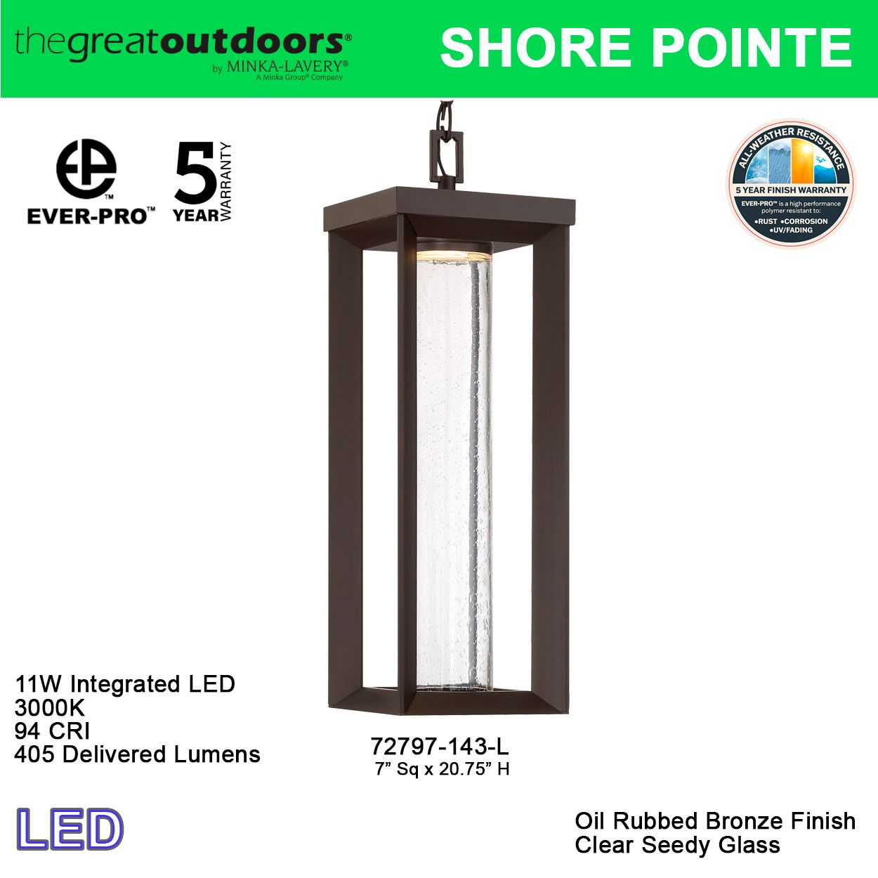 Image 5 The Great Outdoors Shore Pointe LED Oil Rubbed Bronze Outdoor Chain Hung more views