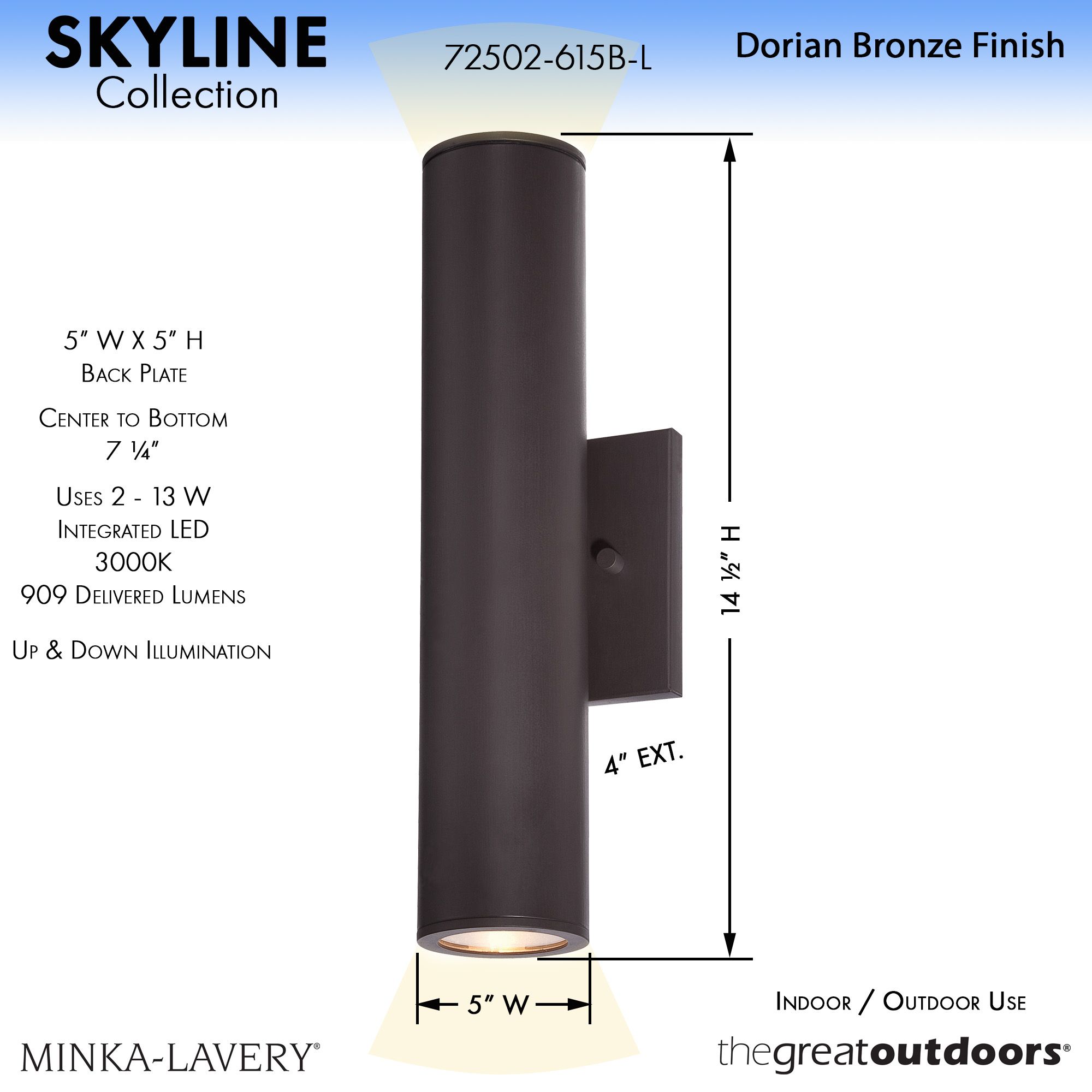 Image 6 The Great Outdoors Skyline 2-Light Dorian Bronze Outdoor LED Wall Mount more views
