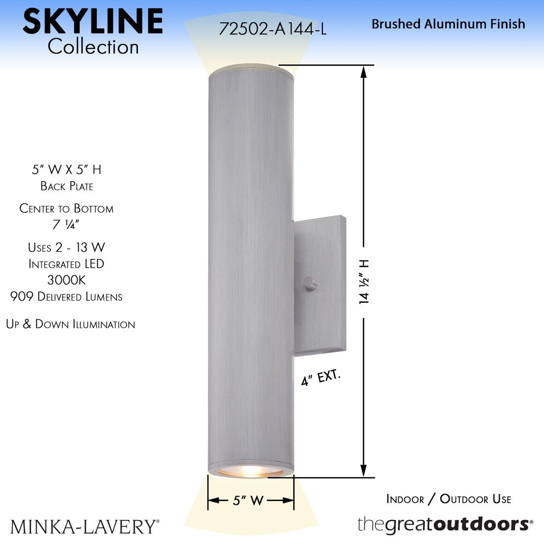 The Great Outdoors Skyline LED Brushed Aluminum Outdoor Wall Mount