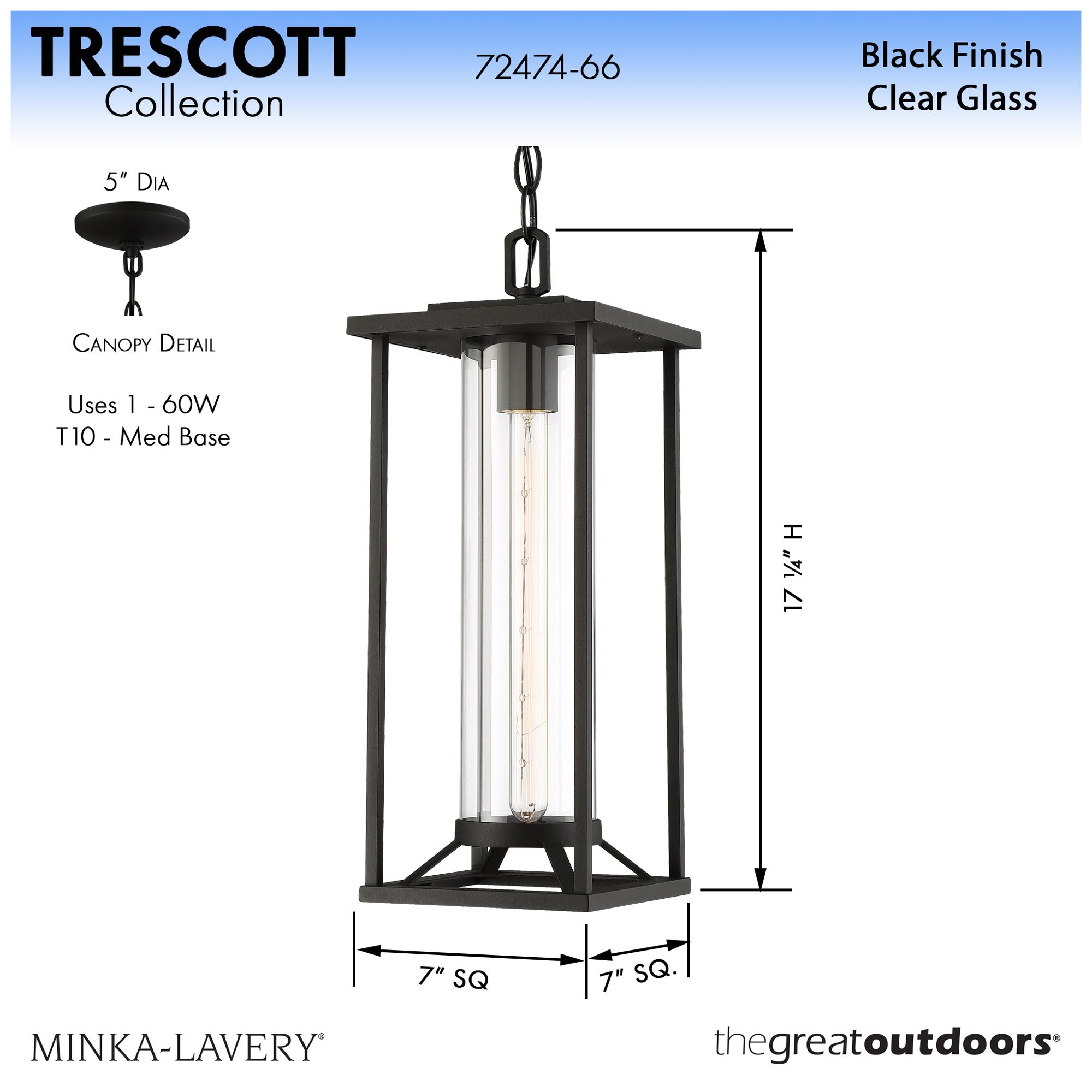 Image 7 The Great Outdoors  Trescott 1-Light Sand Coal Outdoor Chain Hung Lantern more views