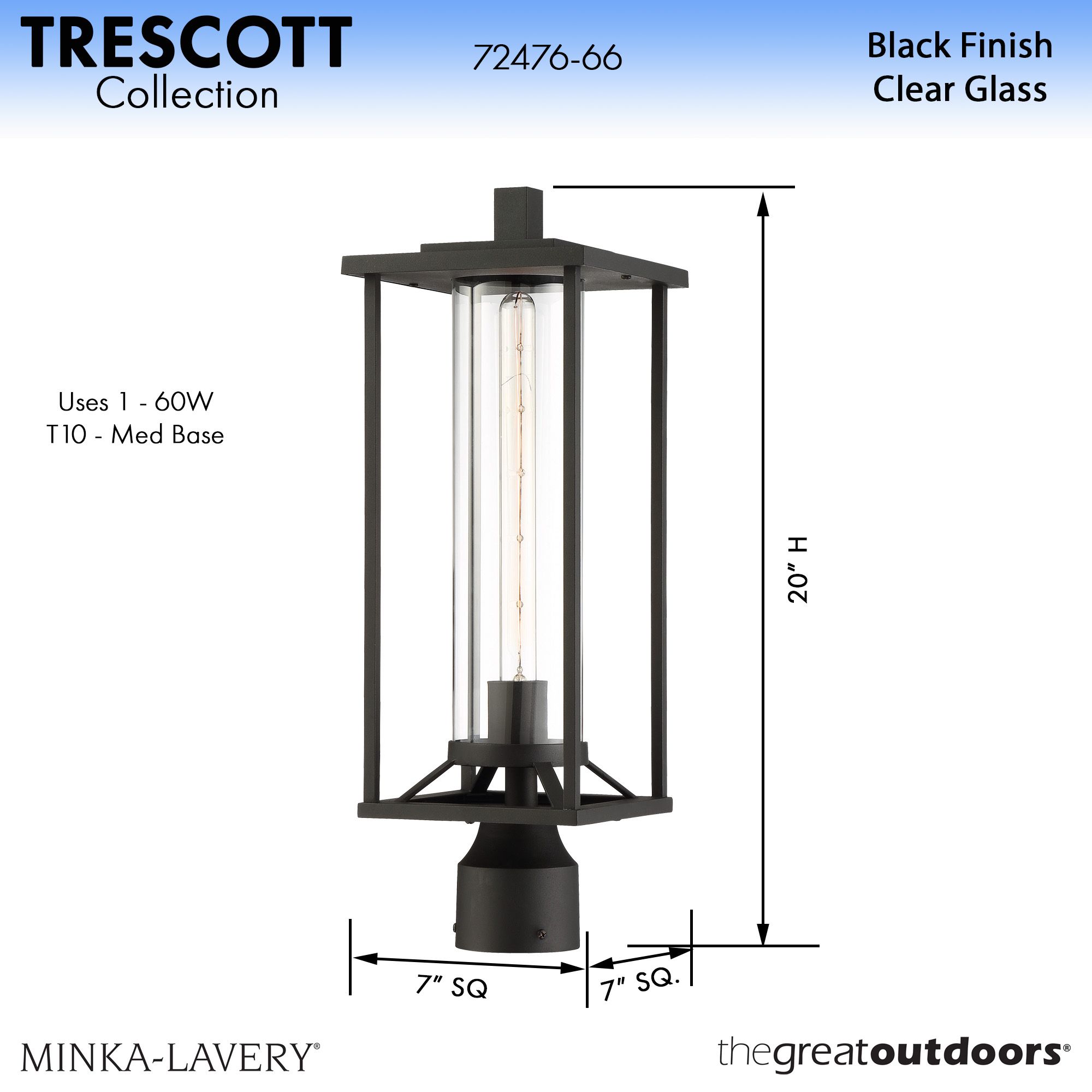 The Great Outdoors Trescott Lane 1-Light Black Outdoor Post Mount