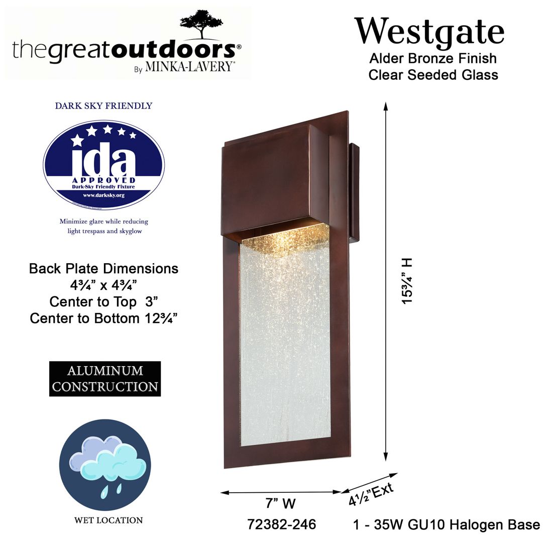 Image 5 The Great Outdoors Westgate 1-Light Alder Bronze Outdoor Wall Mount more views