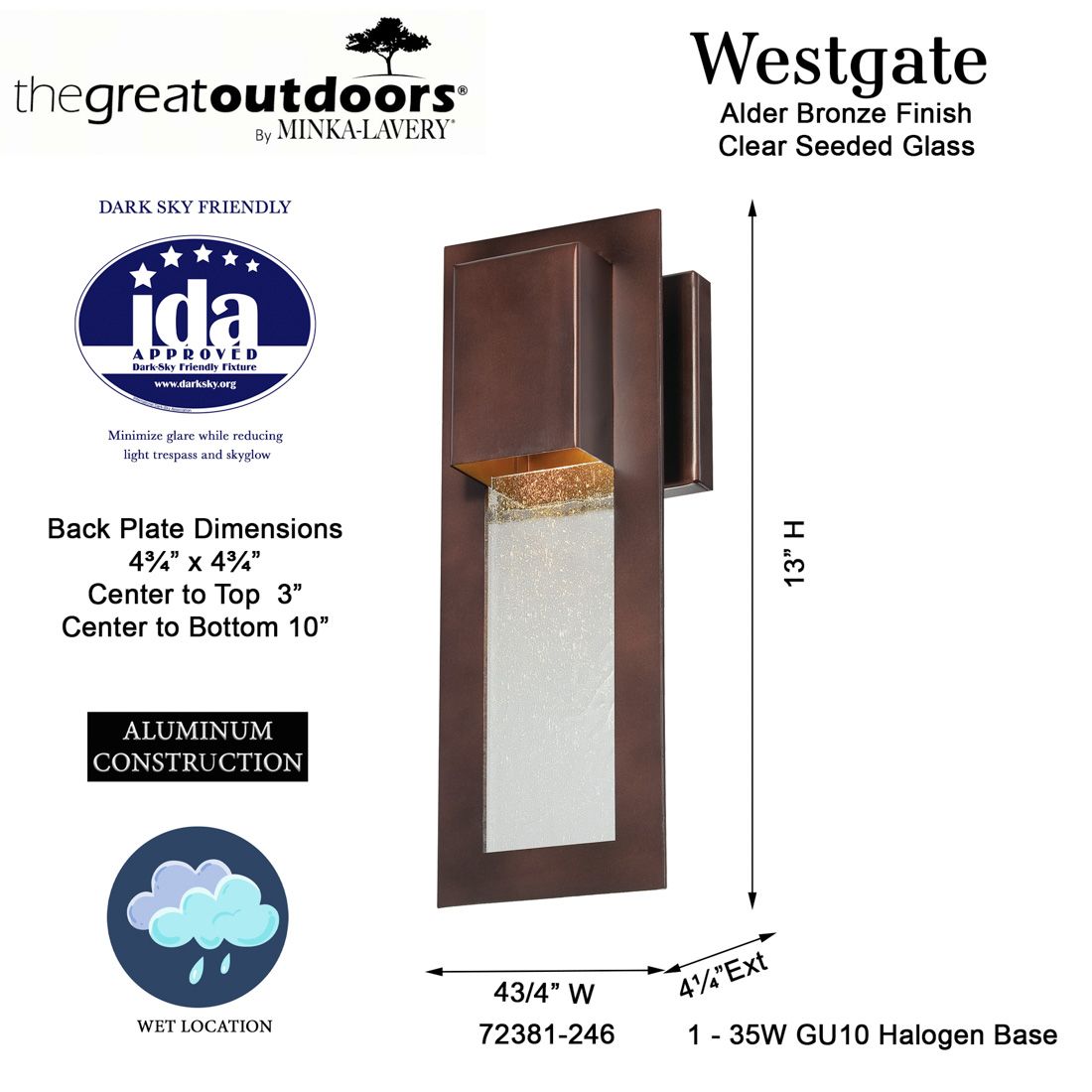 Image 5 The Great Outdoors Westgate 1-Light Alder Bronze Outdoor Wall Mount more views