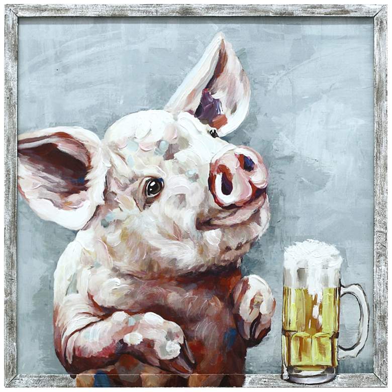 Image 1 The Ipa 24" Square Pig Framed Canvas Wall Art