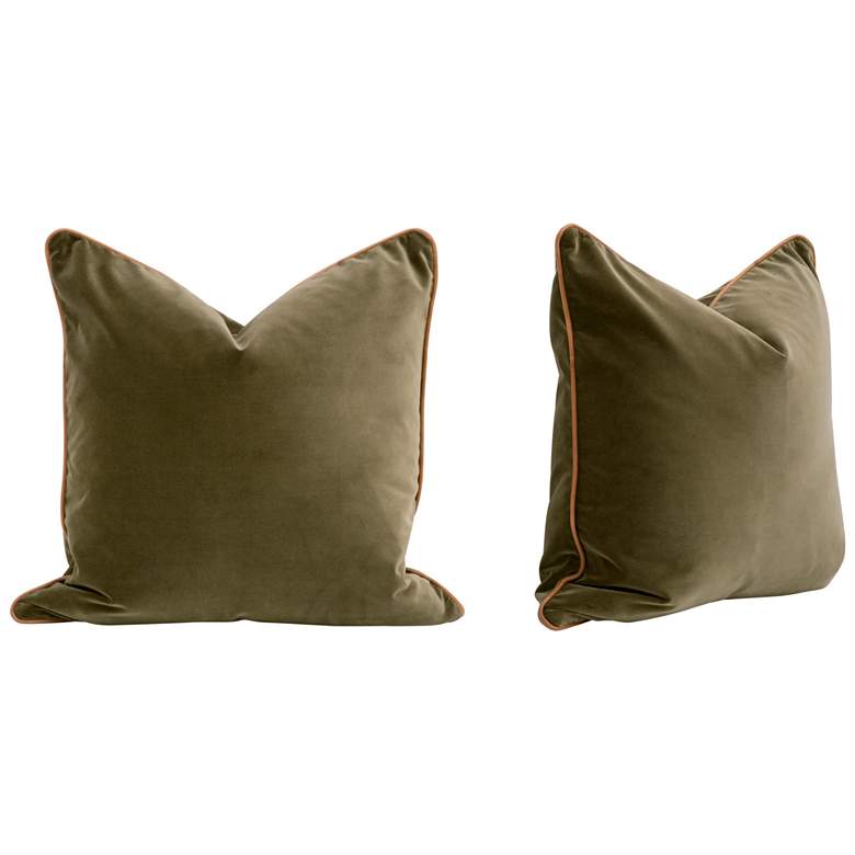 Image 1 The Not So Basic 22" Essential Pillow, Olive Velvet, Brown, Set of 2