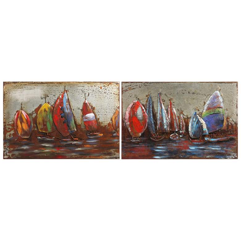 Image 1 The Regatta I & II Mixed Media Iron Hand Painted Dimensional Wall Art