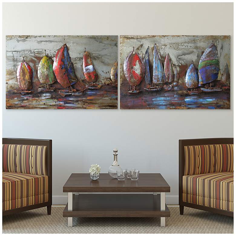 Image 2 The Regatta I & II Mixed Media Iron Hand Painted Dimensional Wall Art more views