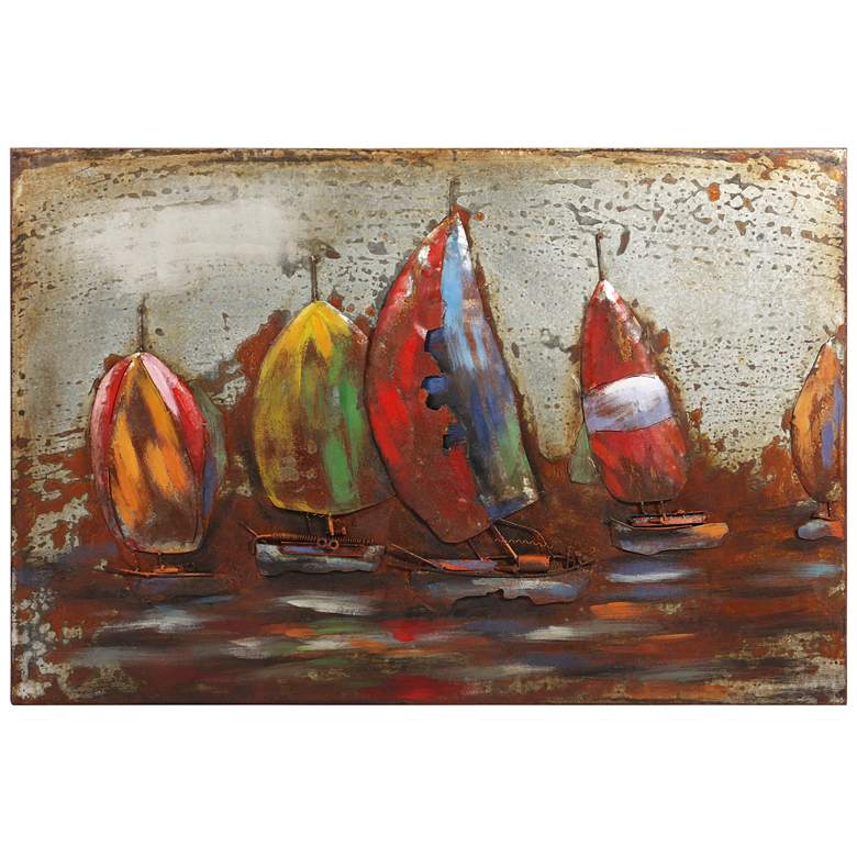 Image 1 The Regatta I" Mixed Media Iron Hand Painted Dimensional Wall Art