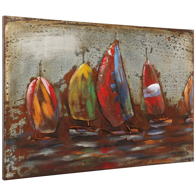 Image 2 The Regatta I" Mixed Media Iron Hand Painted Dimensional Wall Art more views