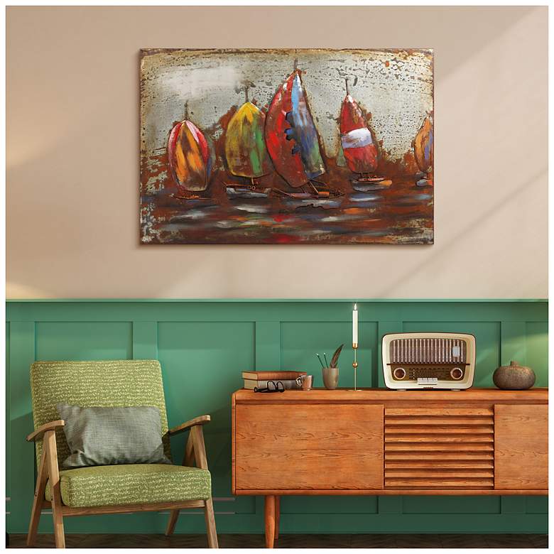 Image 3 The Regatta I" Mixed Media Iron Hand Painted Dimensional Wall Art more views