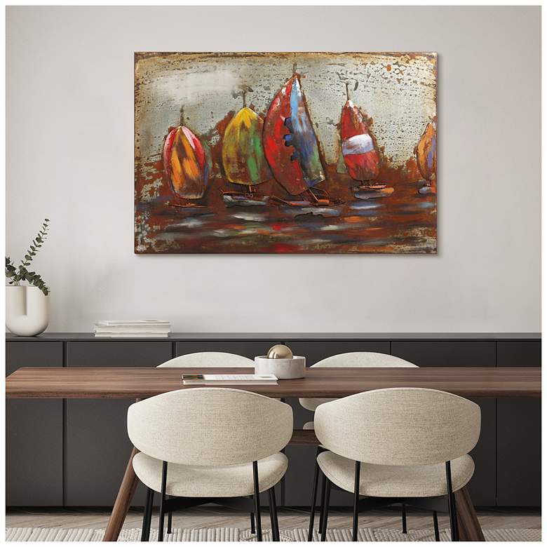 Image 4 The Regatta I" Mixed Media Iron Hand Painted Dimensional Wall Art more views