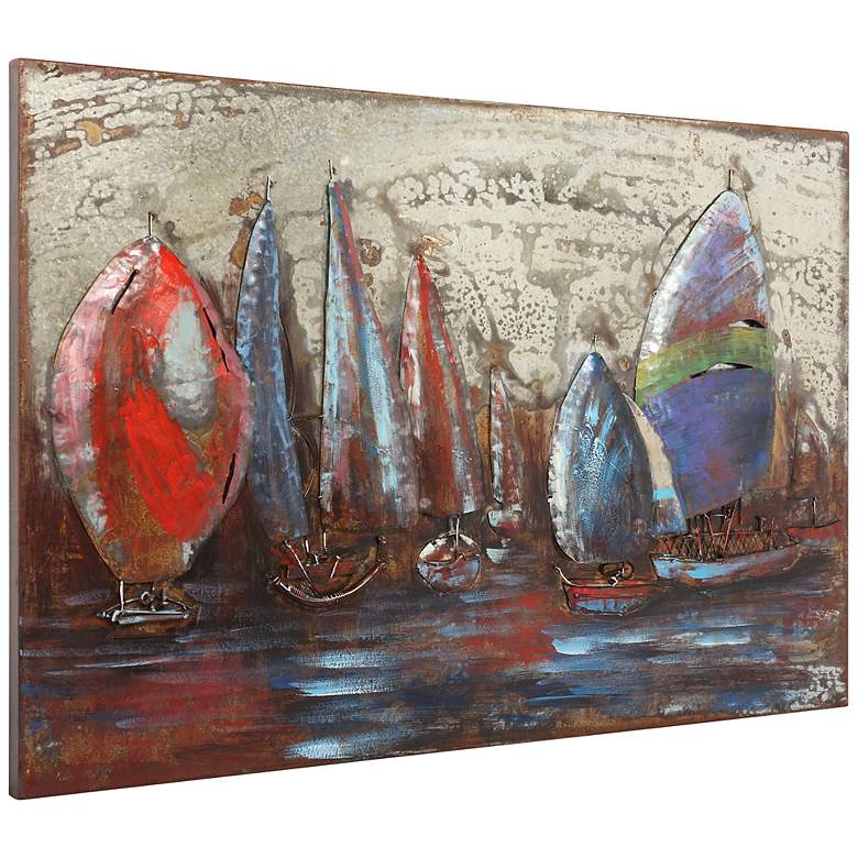 Image 2 The Regatta II" Mixed Media Iron Hand Painted Dimensional Wall Art more views