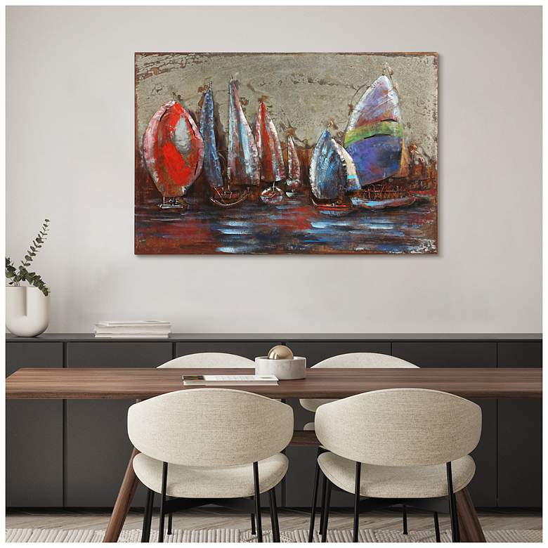 Image 3 The Regatta II" Mixed Media Iron Hand Painted Dimensional Wall Art more views