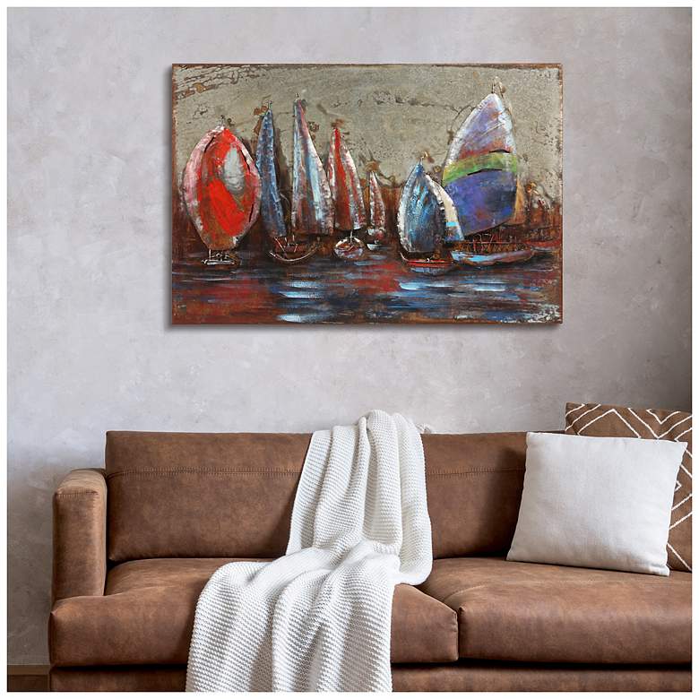 Image 4 The Regatta II" Mixed Media Iron Hand Painted Dimensional Wall Art more views