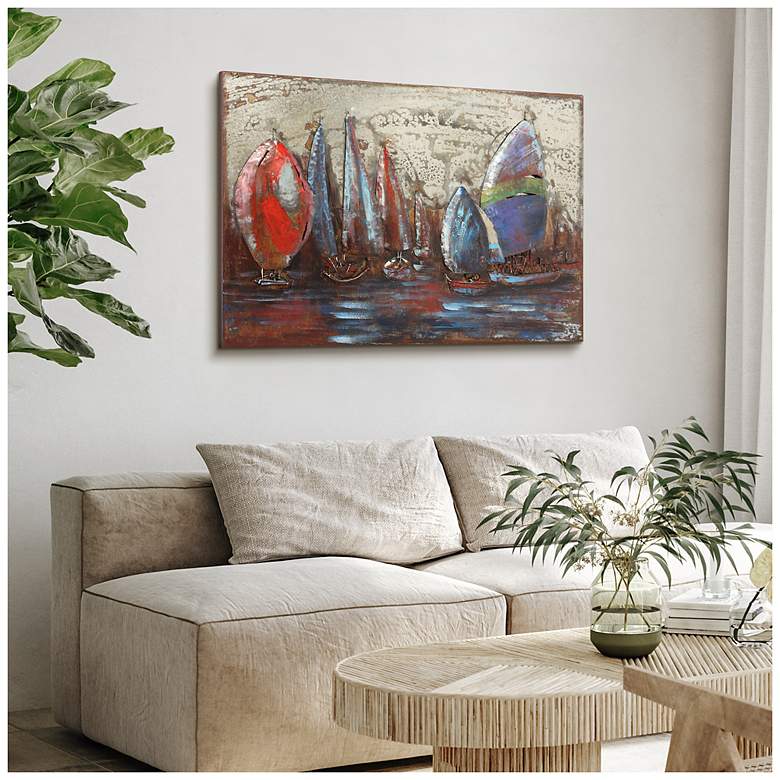 Image 5 The Regatta II" Mixed Media Iron Hand Painted Dimensional Wall Art more views