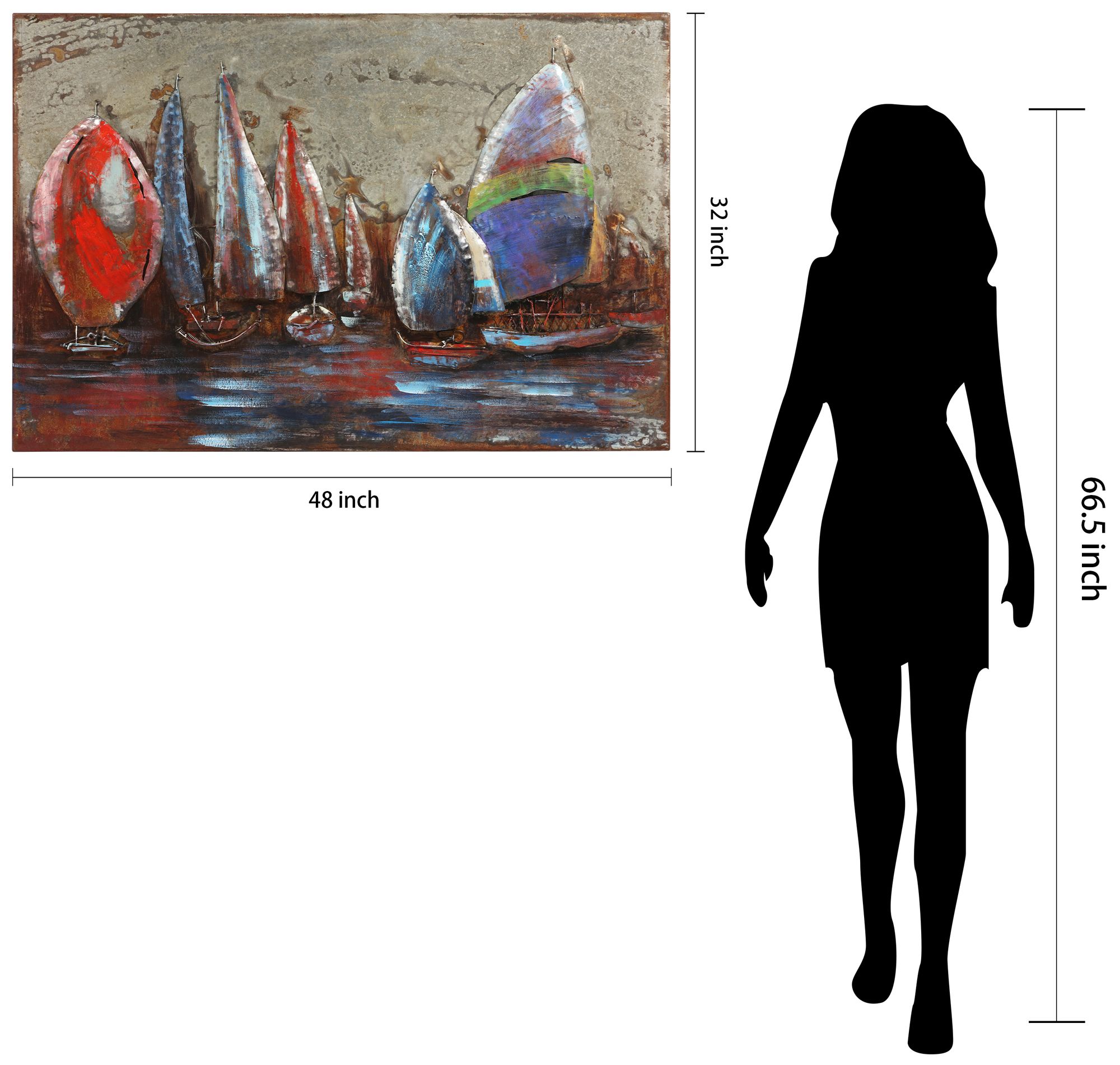 The Regatta II" Mixed Media Iron Hand Painted Dimensional Wall Art