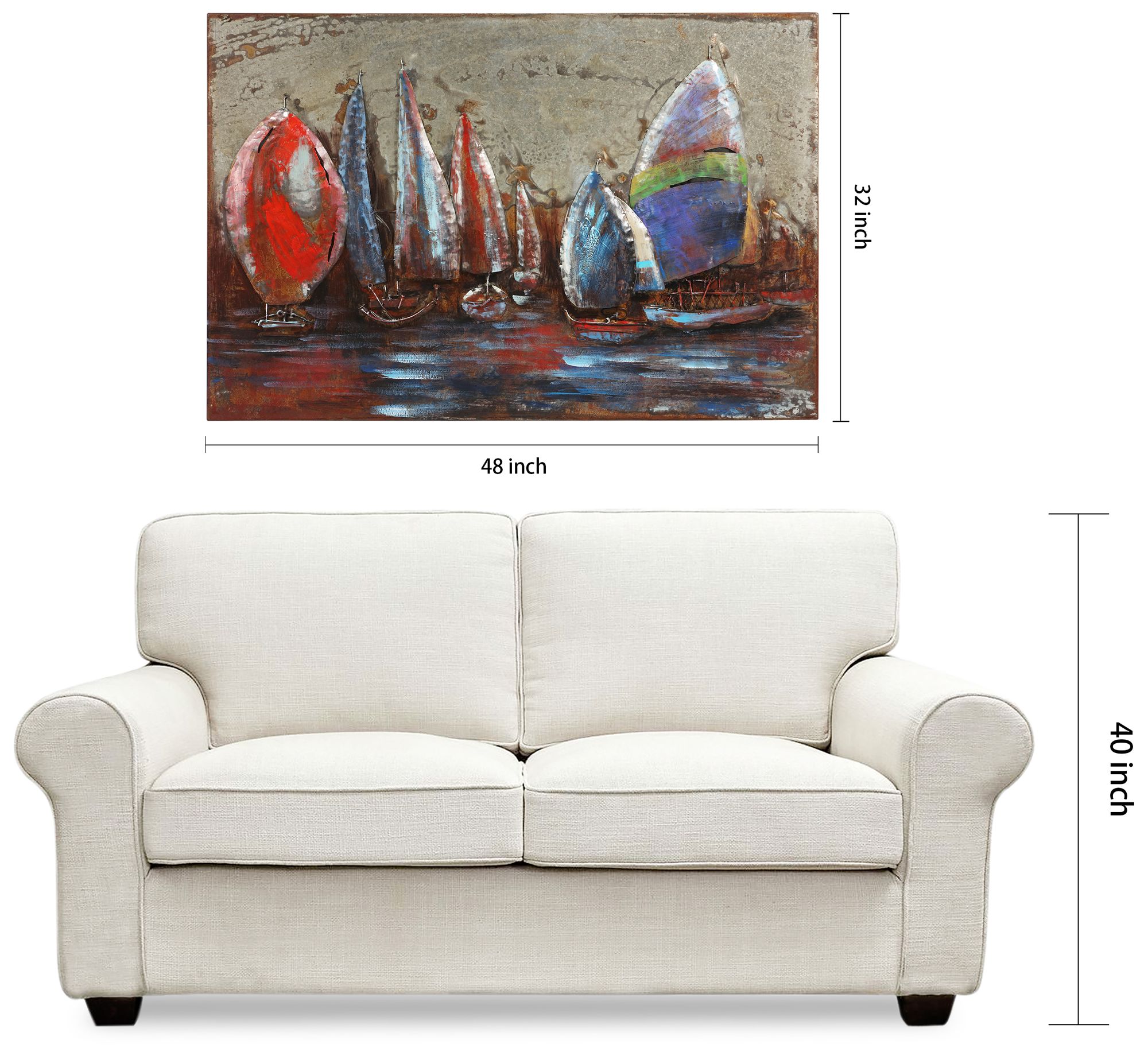 The Regatta II" Mixed Media Iron Hand Painted Dimensional Wall Art