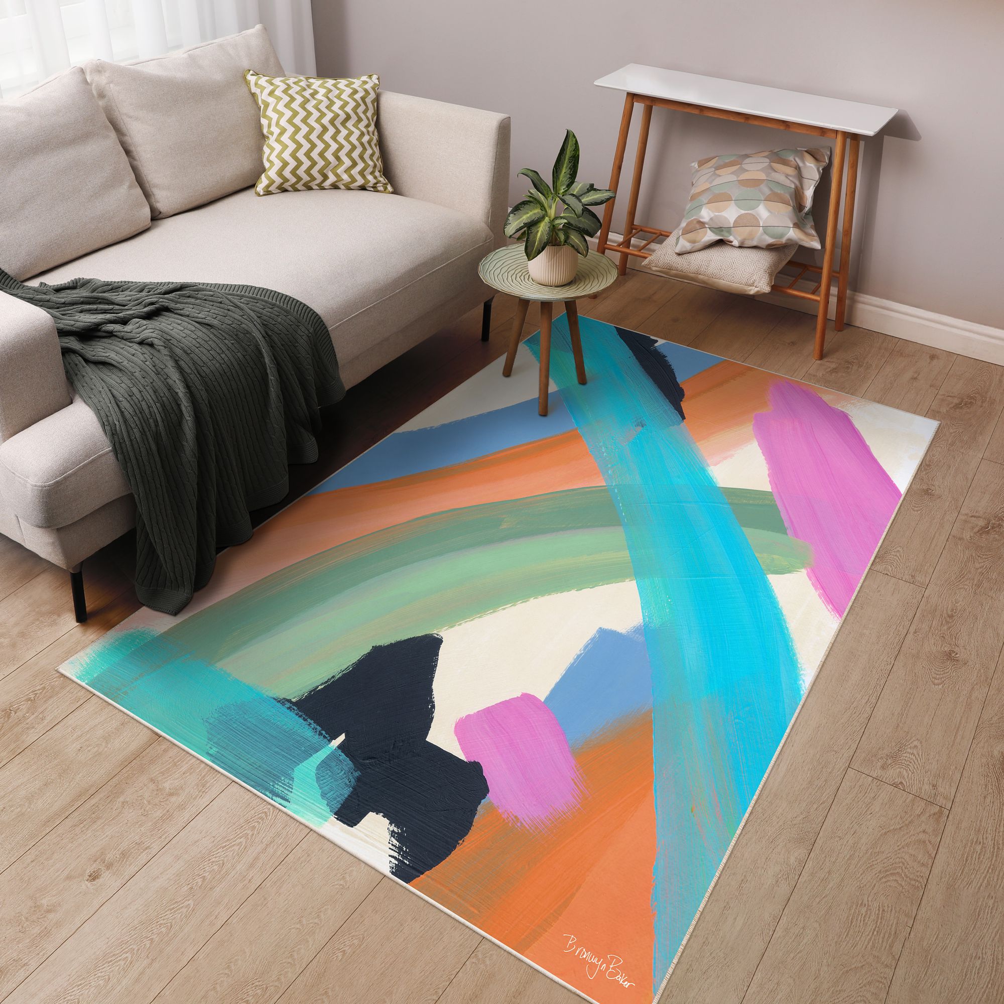 Image 2 The Script II Washable Abstract Art Area Rug size 5'x8' more views