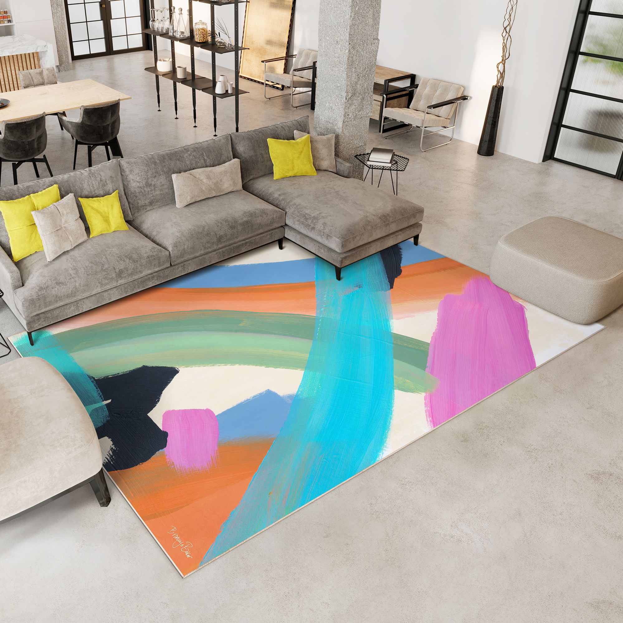 Image 2 The Script II Washable Abstract Art Area Rug size 8'x10' more views