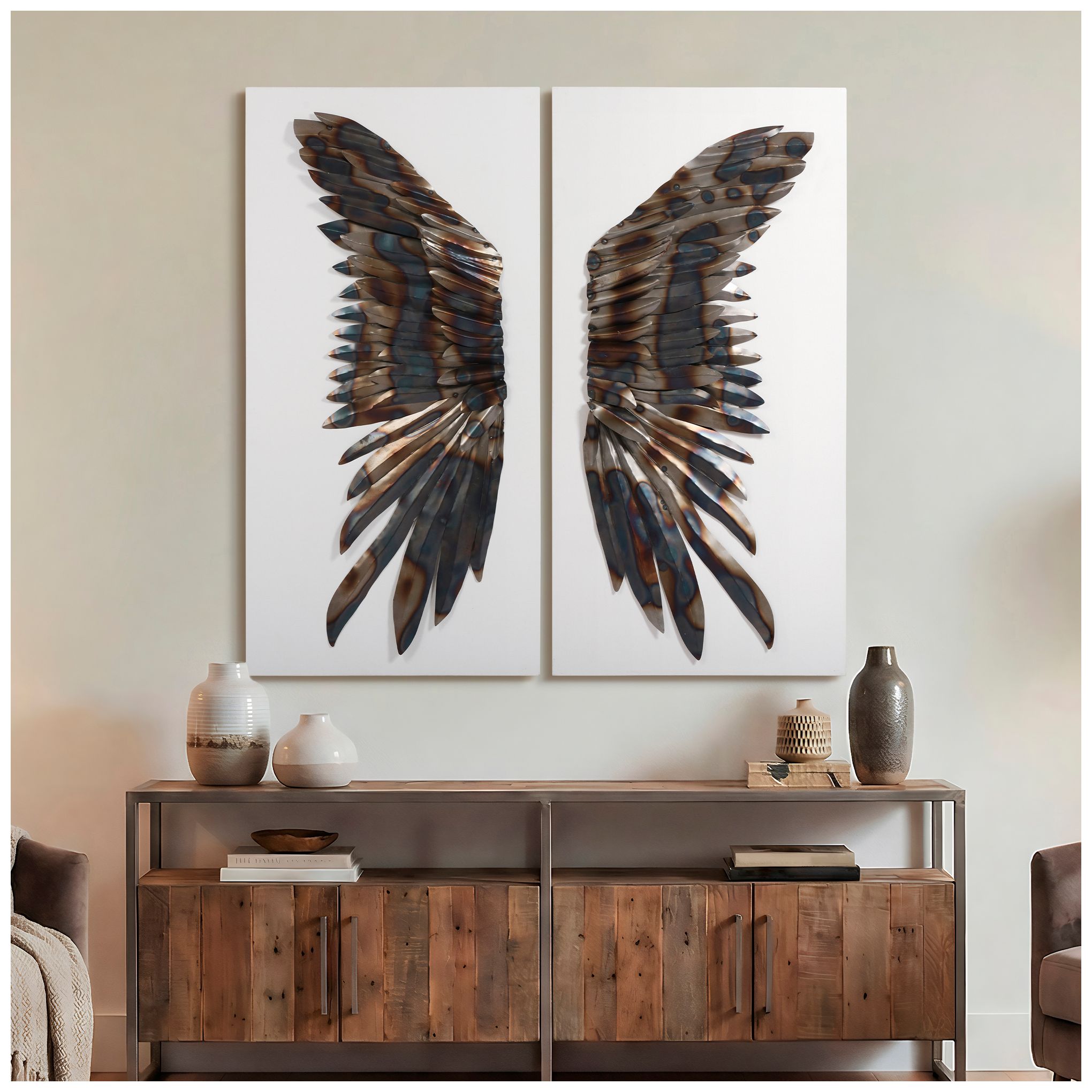 Image 2 The Wings" Primo Mixed Media Iron Wall Sculpture on Canvas more views