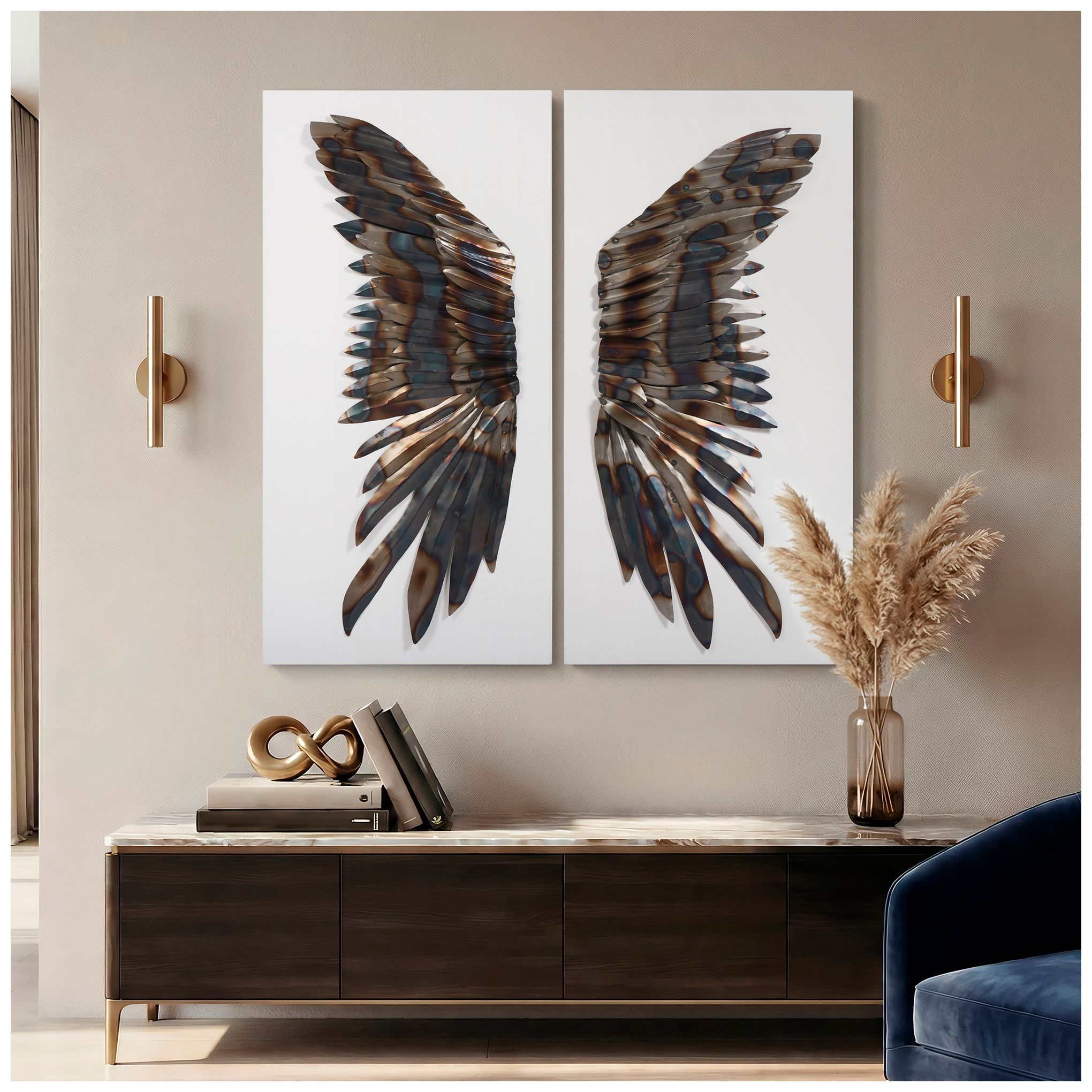 Image 3 The Wings" Primo Mixed Media Iron Wall Sculpture on Canvas more views