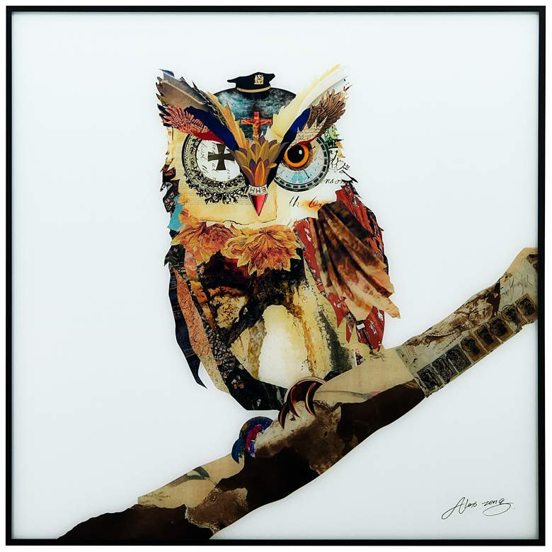 Image 2 The Wisest Owl 24" Square Framed Printed Art Glass Wall Art