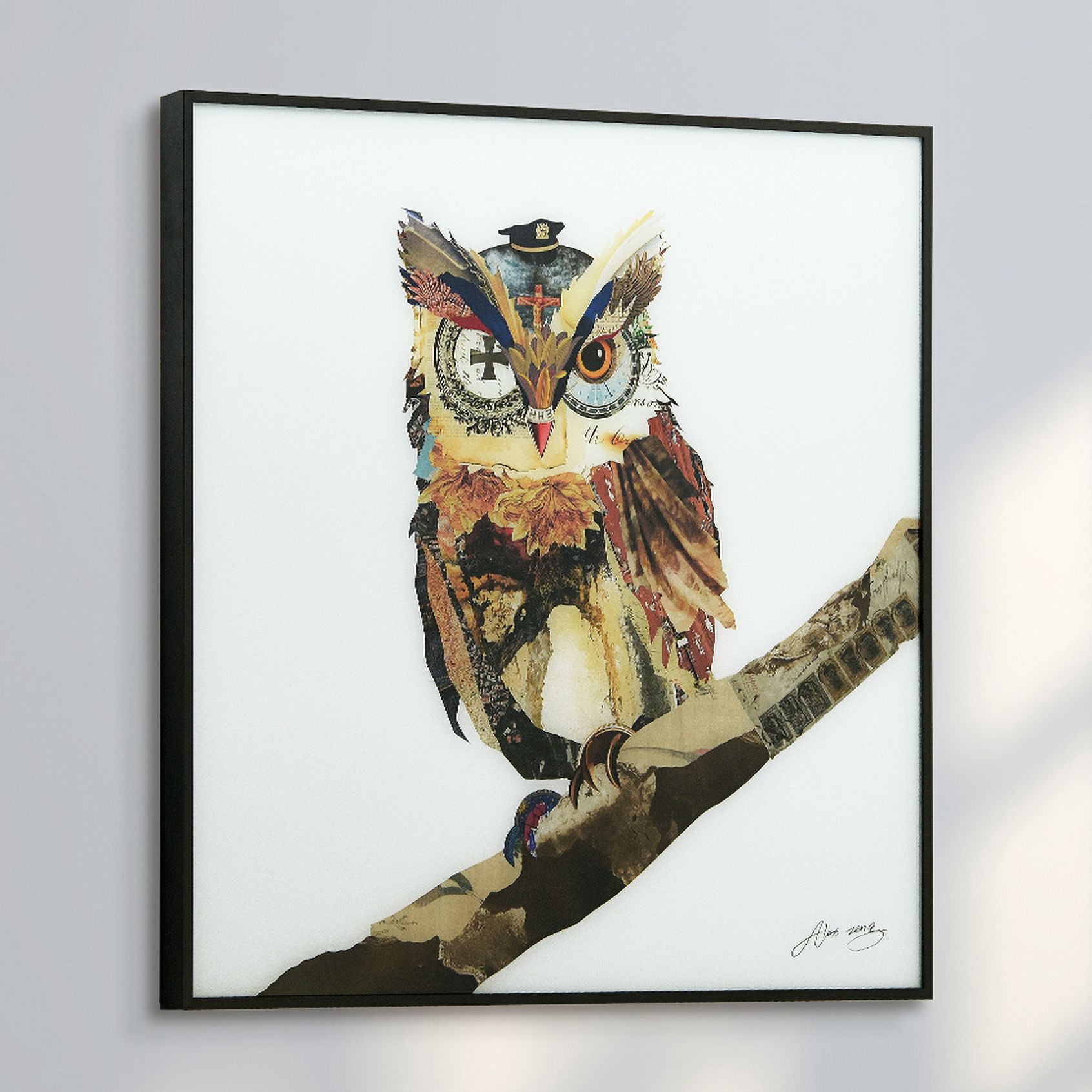 Etched Glass Owl Art Framed discount