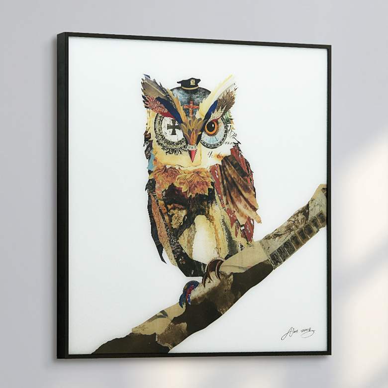 Image 1 The Wisest Owl 24" Square Framed Printed Art Glass Wall Art