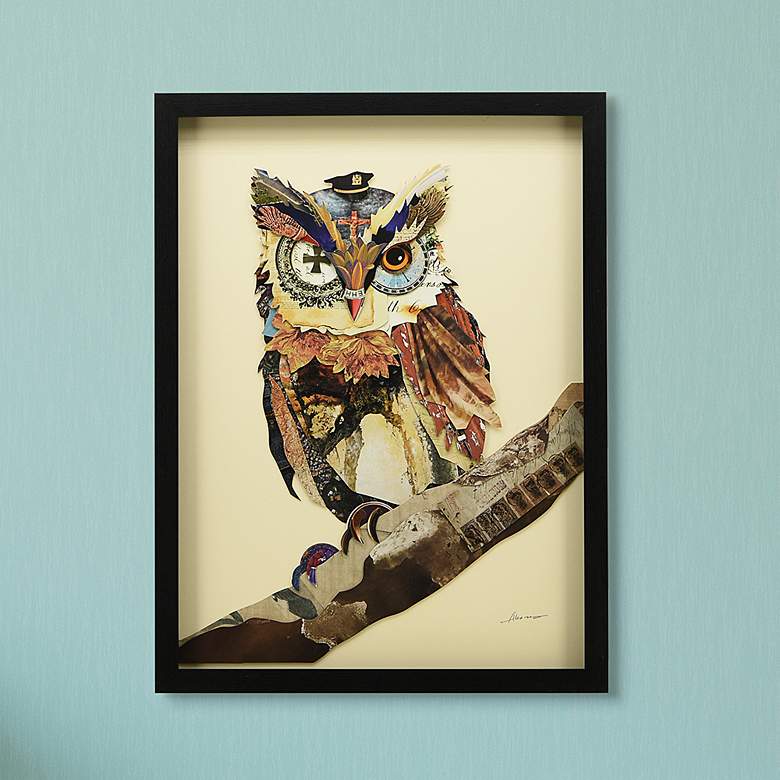 Image 1 The Wisest Owl 25" High Dimensional Collage Framed Wall Art
