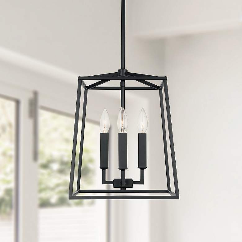 Image 1 Thea 12" Wide Matte Black 4-Light Mini Lantern Foyer Pendant