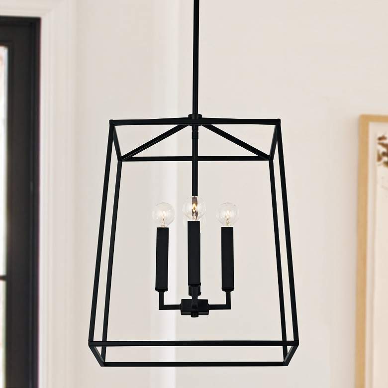Image 1 Thea 16" Wide Matte Black 4-Light Lantern Foyer Pendant