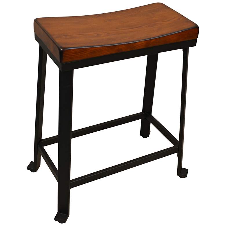 Image 1 Thea 24 inch Chestnut Wood Saddle Seat Counter Stool
