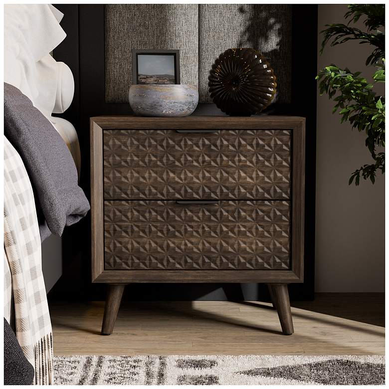 Image 2 Thease Dark Brown 2-Drawer Nightstand with Textured Drawer Front Panels more views