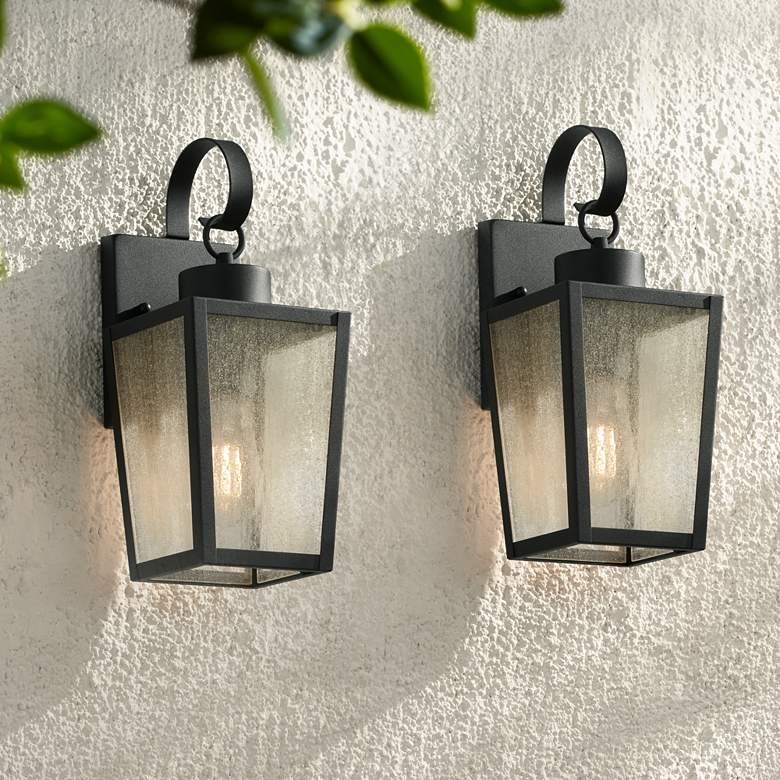 Image 1 Thebes 13 1/4" High Textured Black Outdoor Wall Light Set of 2