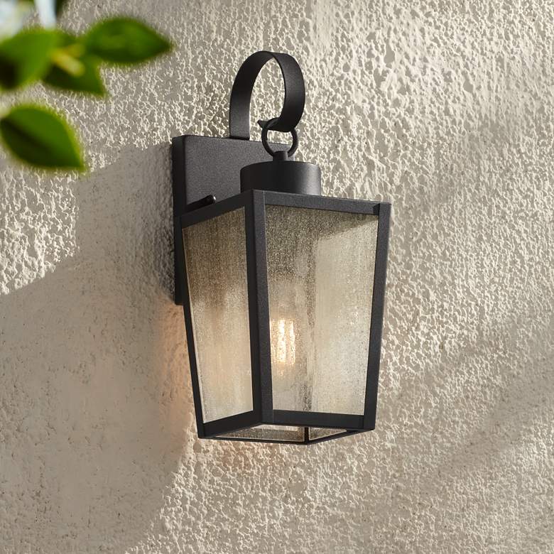 Image 1 Thebes 13 1/4" High Textured Black Outdoor Wall Light