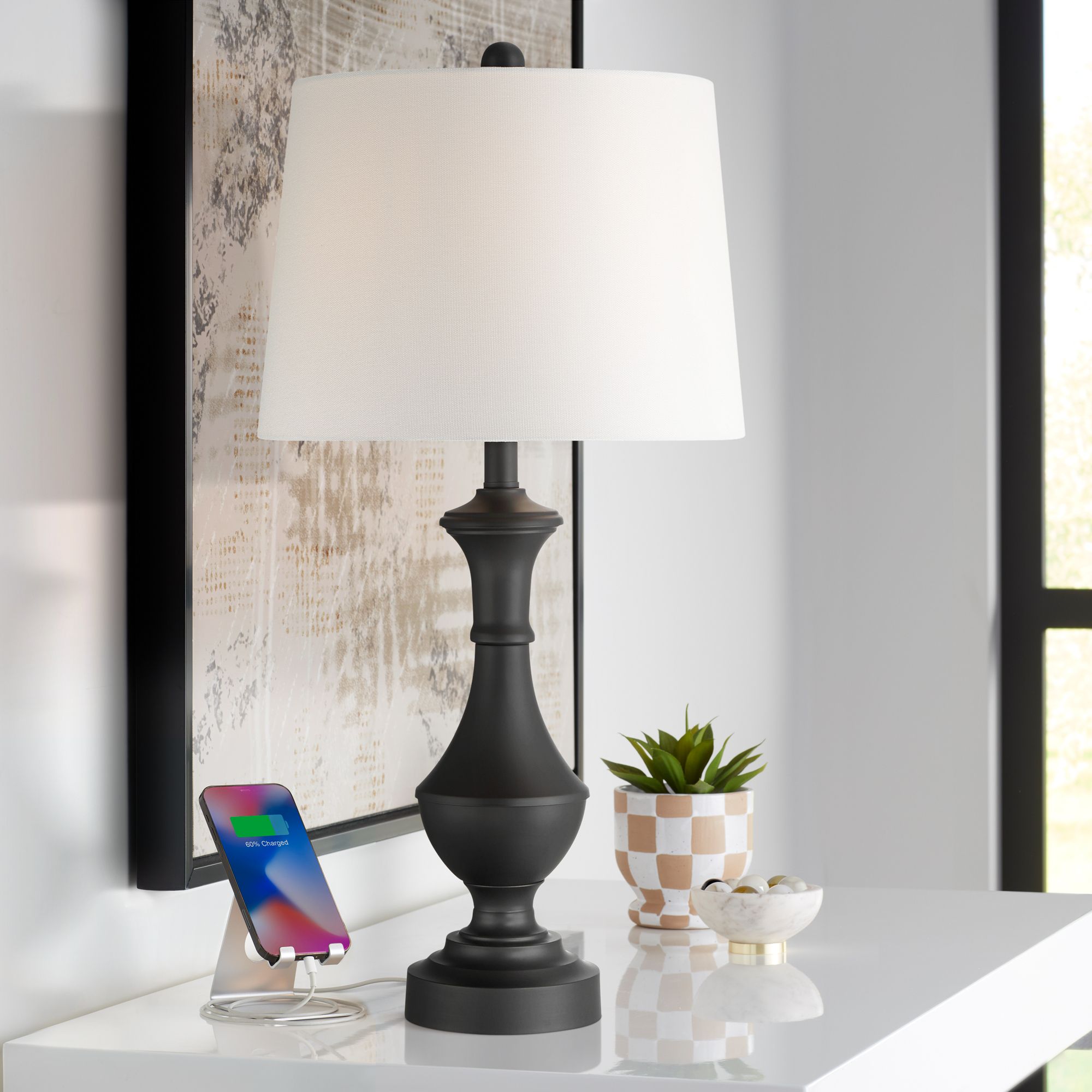 Theo 27 1/4" High Black Metal Column Table Lamp Set of 2 in scene