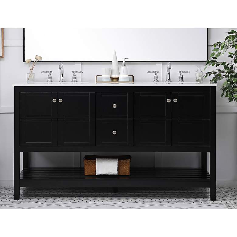 Image 2 Theo 60" Wide Black 2-Drawer Double Sink Bathroom Vanity