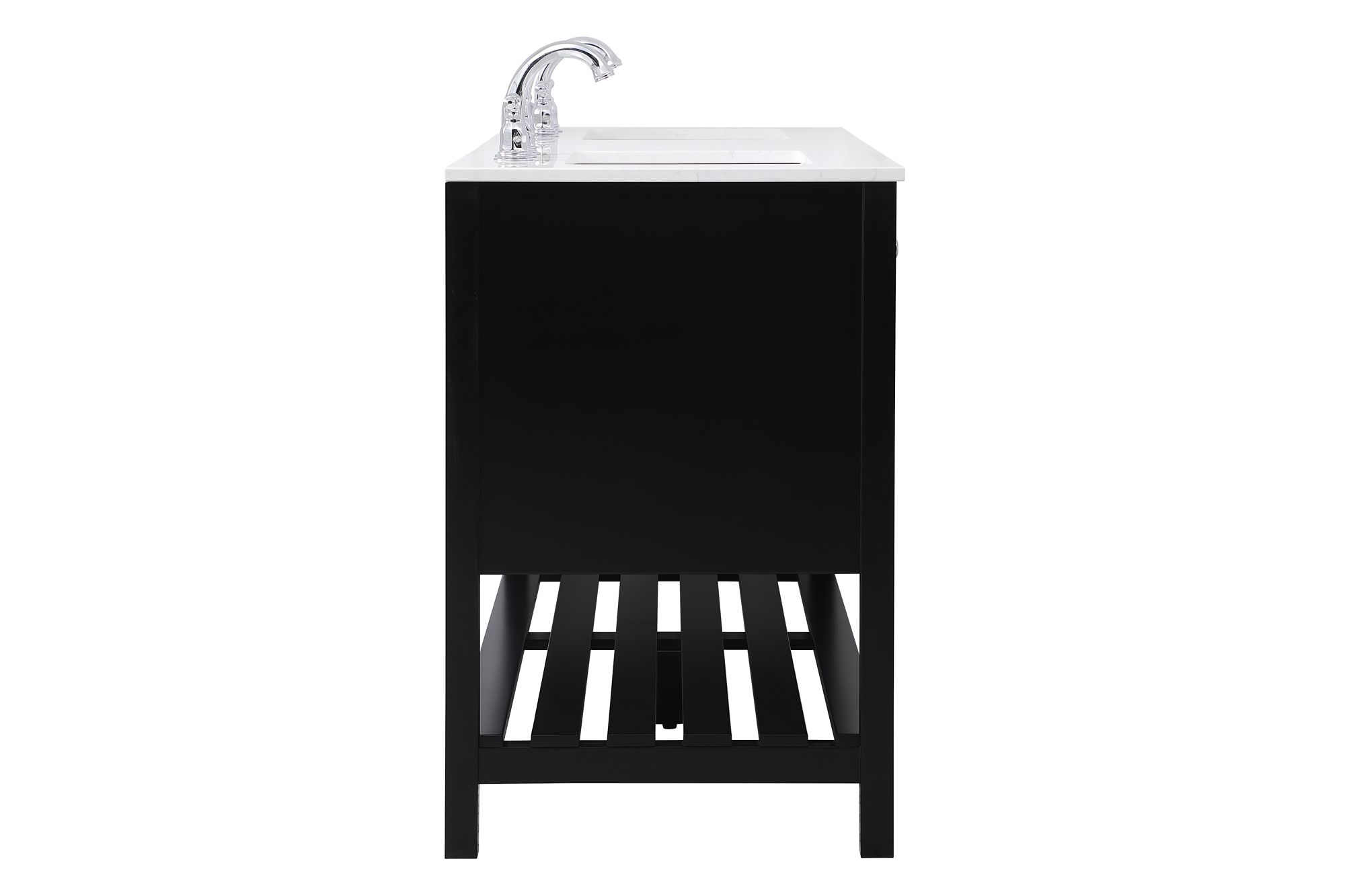 Theo 60" Wide Black 2-Drawer Double Sink Bathroom Vanity in scene