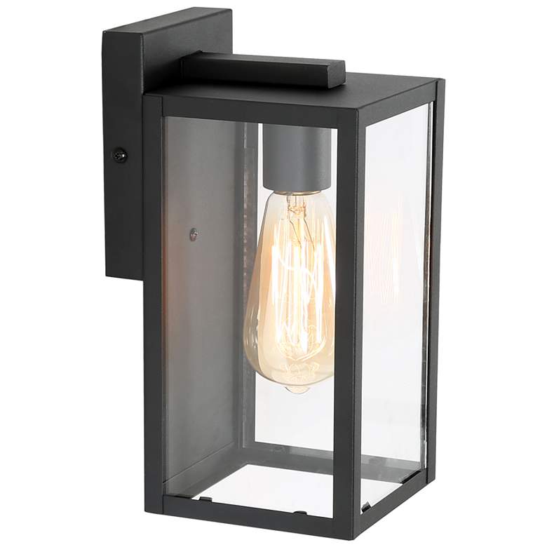 Image 1 Theoa 11 inch High Black Glass Outdoor Wall Light