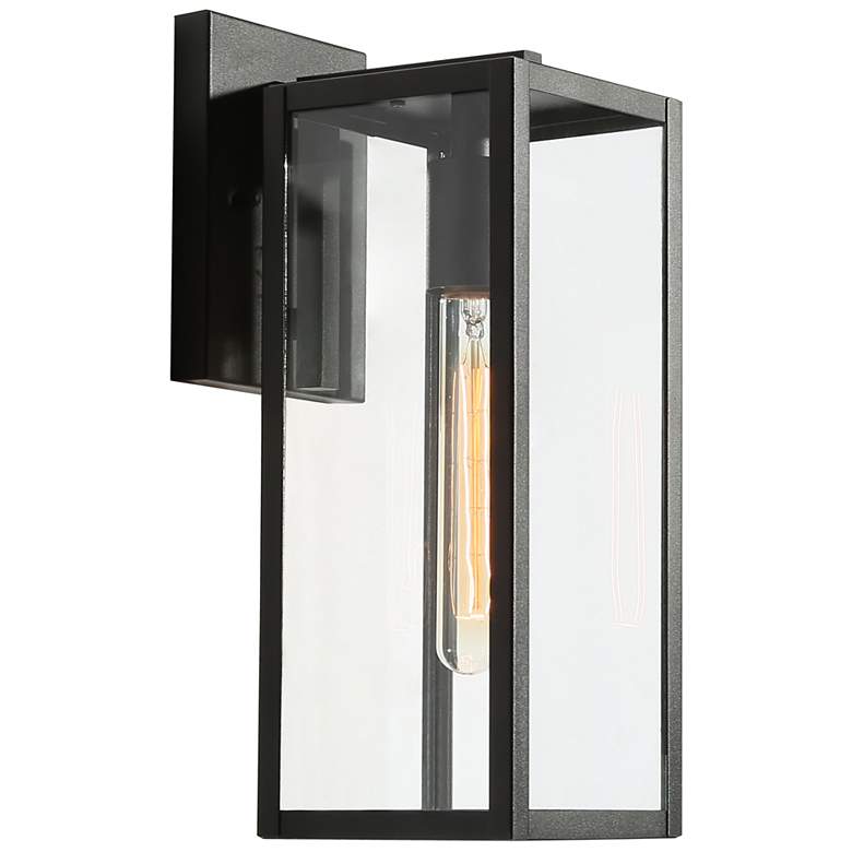 Image 1 Theoa 14.2 inch High Black Glass Outdoor Wall Light