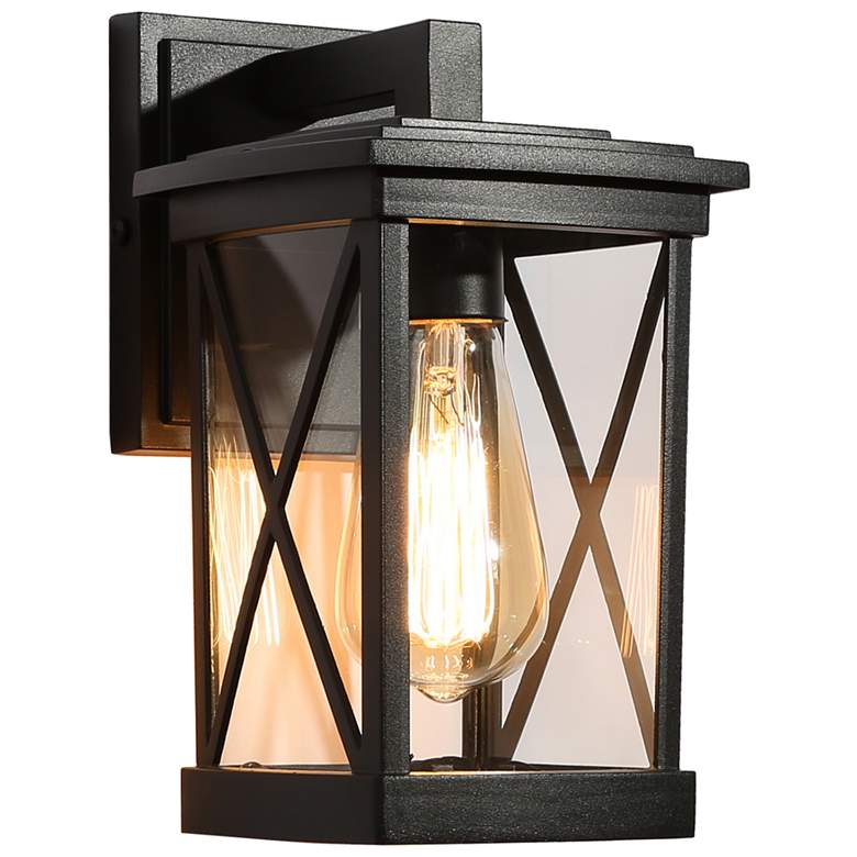Image 1 Theoa Theoa 10.2" High Black Glass Outdoor Wall Light Set of 2