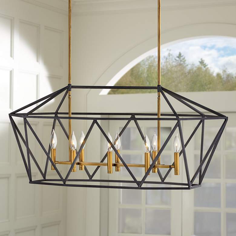 Image 1 Theory 40" Wide Aged Zinc Brass 8-Light Linear Chandelier