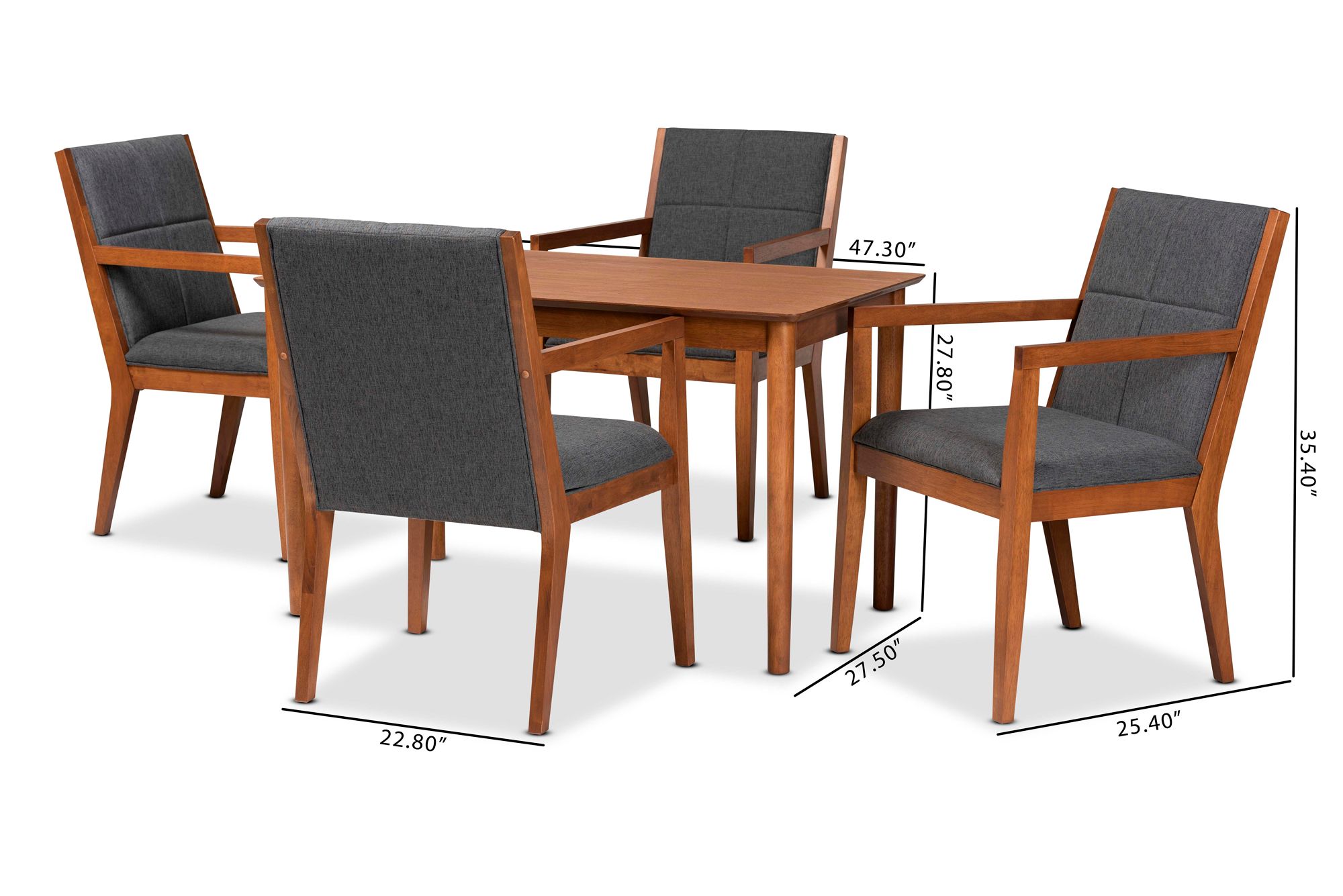 Theresa Gray Fabric Walnut Brown Wood 5-Piece Dining Set