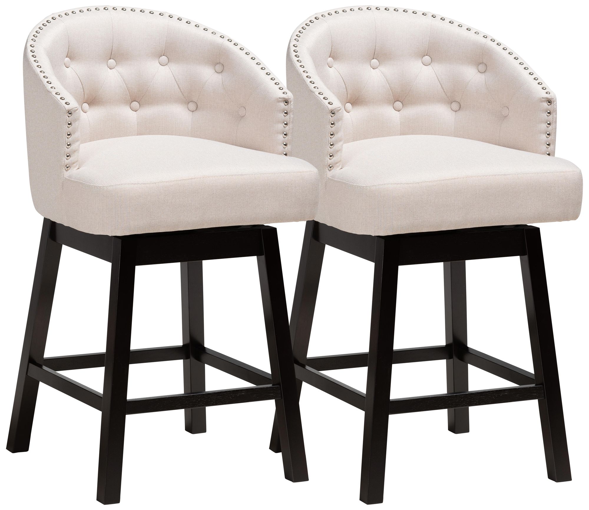 Image 2 Theron 27" Beige Fabric Swivel Counter Stools Set of 2