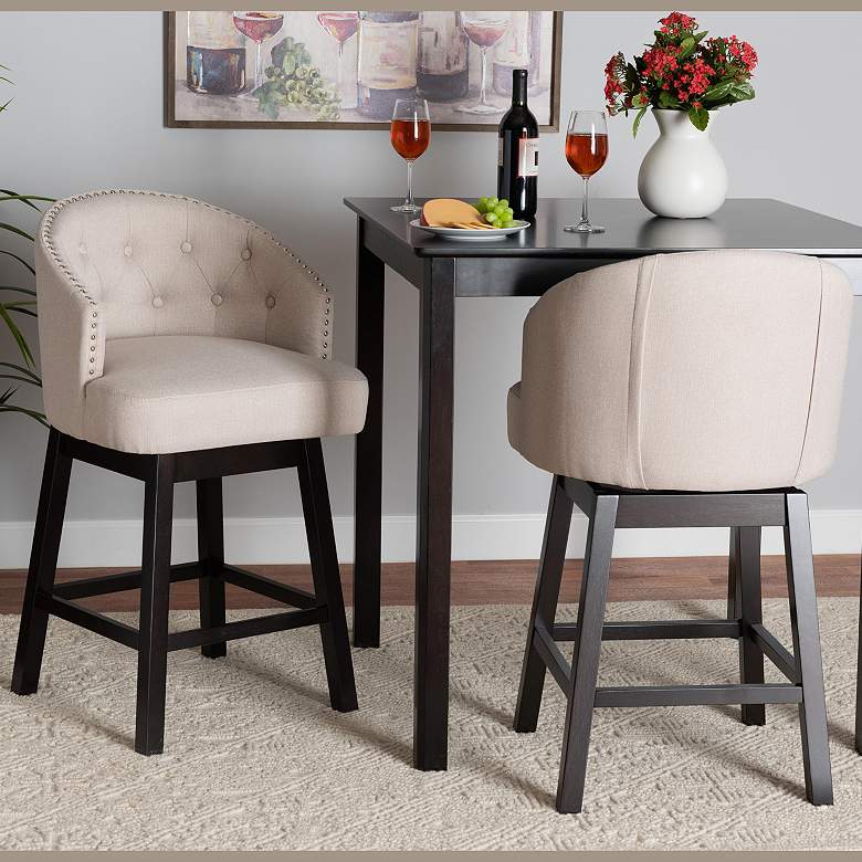 Image 1 Theron 27 inch Beige Fabric Swivel Counter Stools Set of 2